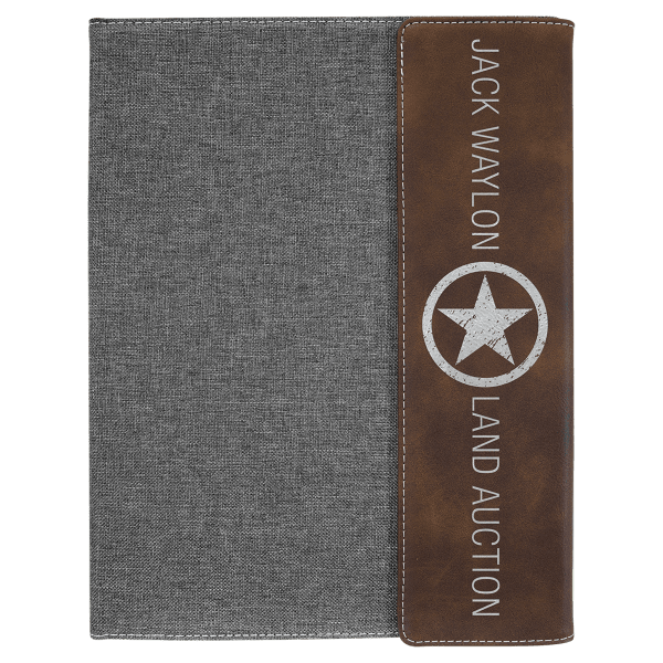 9 1/2"x12" Rustic/Silver Laserable Leatherette/Gray Canvas Portfolio w/Notepad