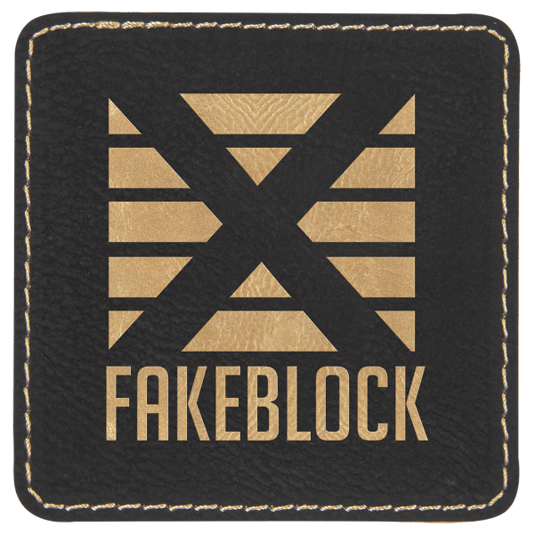 3" x 3" Square Black/Gold Laserable Leatherette Patch with Kota Pro Adhesive