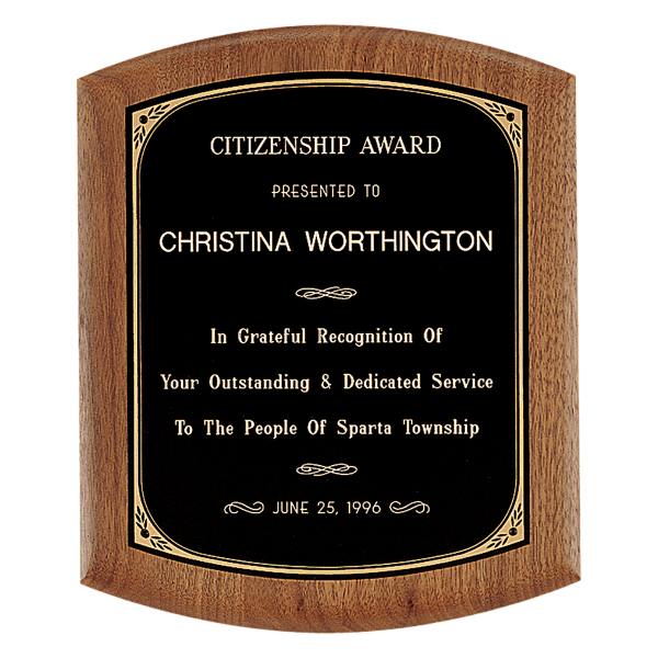 9 1/2" x 11 1/2" Coventry Series American Walnut Plaque with Gold Border Black Laserable Brass Plate