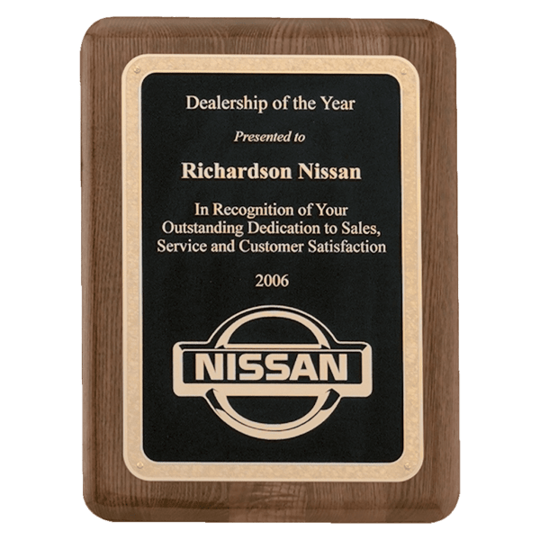 9" x 12" Airflyte Premium Walnut Piano Finish Plaque with Gold Florentine Border Textured LaserFX Plate