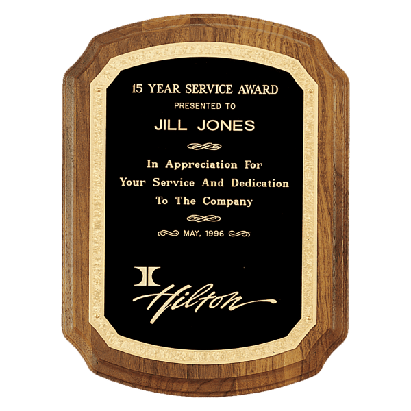 7" x 8" American Walnut Plaque with Gold Florentine Border Design LaserFX Plate