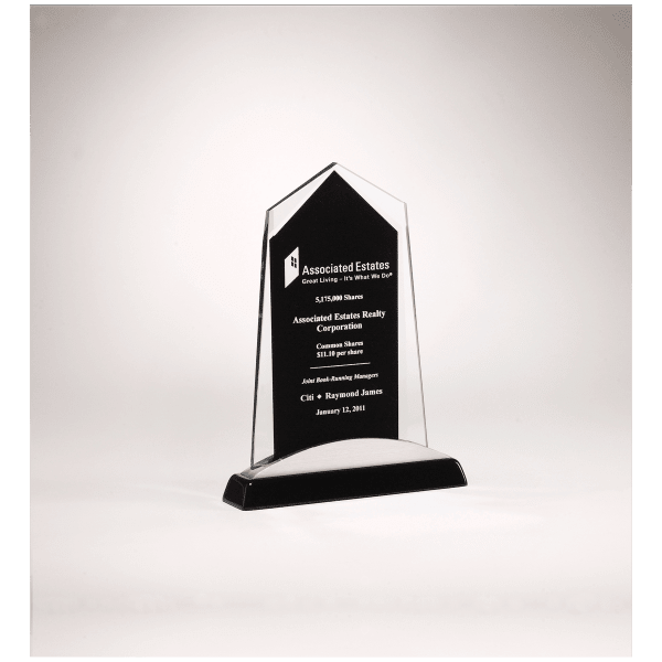 6 5/8" x 7 7/8" Apex Series Glass Award, Black Piano Finish Base with Silver Aluminum Accent