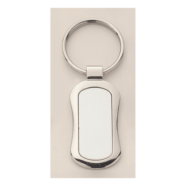 1" x 3 1/4" Polished Silver Key Ring with Matte Silver Laserable Anodized Aluminum Insert