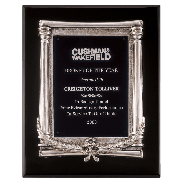 10 1/2" x 13" Black Piano Finish Plaque, Antique Silver Frame Casting & Black Aluminum Plate