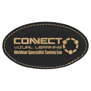 3 1/4″ x 1 3/4″ Black/Gold Laserable Leatherette Oval Badge Blank with Magnet