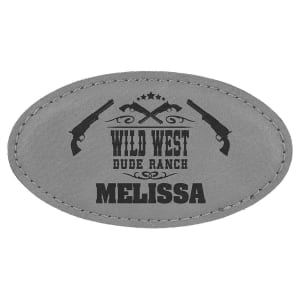 3 1/4″ x 1 3/4″ Gray Laserable Leatherette Oval Badge Blank with Magnet