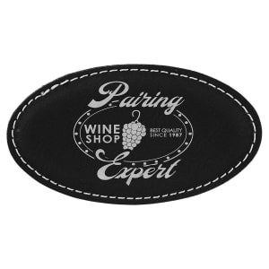 3 1/4″ x 1 3/4″ Black/Silver Laserable Leatherette Oval Badge Blank with Magnet
