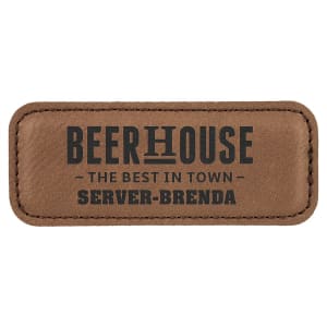 3 1/4″ x 1 1/4″ Dark Brown Laserable Leatherette Badge Blank with Magnet