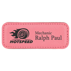 3 1/4″ x 1 1/4″ Pink Laserable Leatherette Badge Blank with Magnet