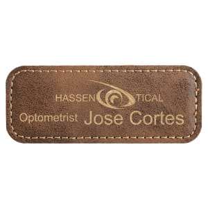 3 1/4″ x 1 1/4″ Rustic/Gold Laserable Leatherette Badge Blank with Magnet