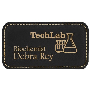 3 1/4″ x 1 3/4″ Black/Gold Laserable Leatherette Badge Blank with Magnet