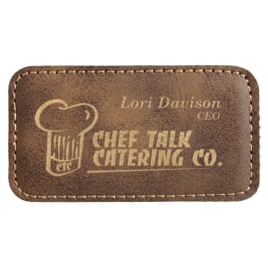 3 1/4″ x 1 3/4″ Rustic/Gold Laserable Leatherette Badge Blank with Magnet