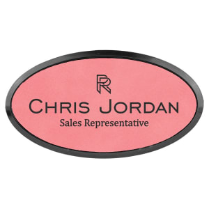 3″ x 1 1/2″ Pink Laserable Leatherette Oval Badge & Frame