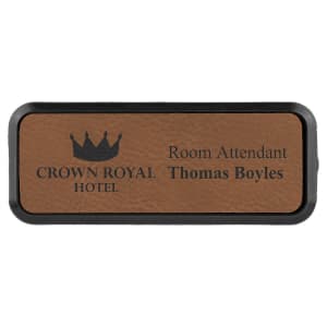 3″ x 1″ Dark Brown Laserable Leatherette Round Corner Badge & Frame