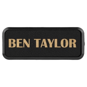 3″ x 1″ Black/Gold Laserable Leatherette Round Corner Badge & Frame