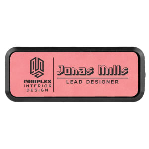 3″ x 1″ Pink Laserable Leatherette Round Corner Badge & Frame
