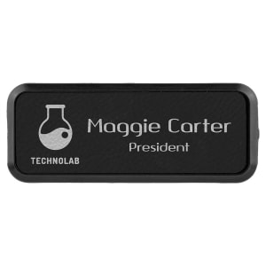 3″ x 1″ Black/Silver Laserable Leatherette Round Corner Badge & Frame
