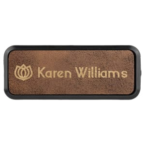 3″ x 1″ Rustic/Gold Laserable Leatherette Round Corner Badge & Frame