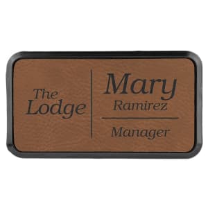 3″ x 1 1/2″ Dark Brown Laserable Leatherette Round Corner Badge & Frame