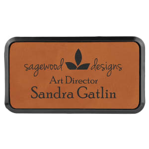 3″ x 1 1/2″ Rawhide Laserable Leatherette Round Corner Badge & Frame