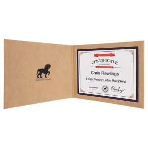 9″ x 12″ Light Brown Laserable Leatherette Certificate Holder for 8 1/2″ x 11