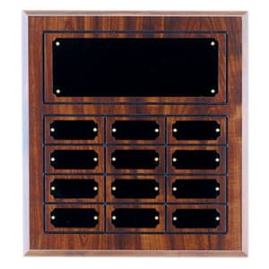 11 3/4″ x 12 3/4″ Cherry Finish Completed Perpetual Plaque with 12 Plates