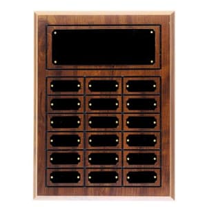 11 3/4″ x 15 3/4″ Cherry Finish Completed Perpetual Plaque with 18 plates