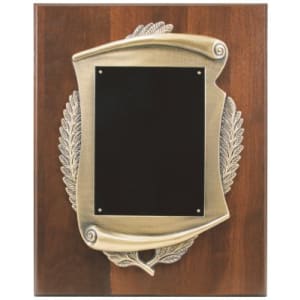 12″ x 15″ Genuine Walnut Plaque w/ Scroll Frame & Plate
