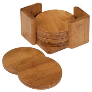 3 3/4″ Bamboo Round 6-Coaster Set with Holder