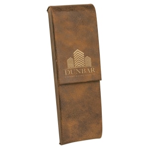 6 1/2″ x 2″ Rustic/Gold Laserable Leatherette Double Pen Case