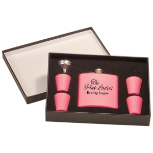 6 oz. Matte Pink Flask Set in Black Presentation Box