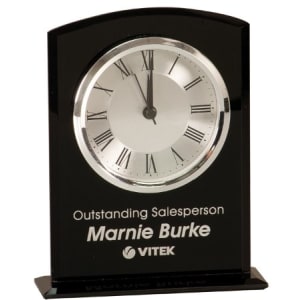 6 1/4″ Black Glass Arch Clock with Base