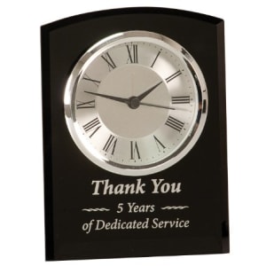 6″ Black Glass Arch Clock, Self-Standing