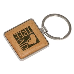 1 9/16″ x 1 9/16″ Silver/Wood Laserable Square Keychain