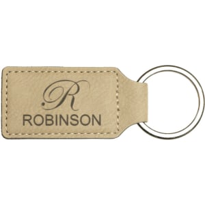 2 3/4″ x 1 1/4″ Light Brown Laserable Leatherette Rectangle Keychain
