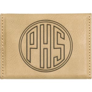 3 3/4″ x 2 3/4″ Light Brown Laserable Leatherette Hard Business Card Holder