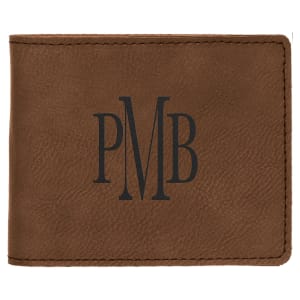 4 1/2″ x 3 1/2″ Dark Brown Laserable Leatherette Bifold Wallet