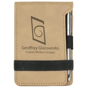 3 1/4″ x 4 3/4″ Light Brown Laserable Leatherette Mini Notepad with Pen