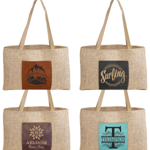 19″ x 12″ Burlap Bag with 5″ Laserable Leatherette Gusset Sample Set