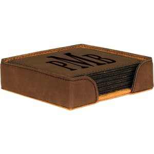 4″ x 4″ Dark Brown Square Laserable Leatherette 6-Coaster Set