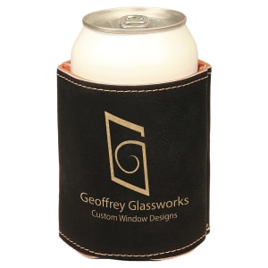 3 3/4″ Black/Gold Laserable Leatherette Beverage Holder