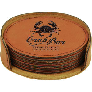 4″ Rawhide Round Laserable Leatherette 6-Coaster Set