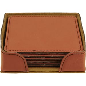 4″ x 4″ Rawhide Square Laserable Leatherette 6-Coaster Set