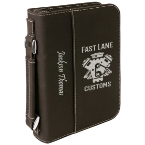 6 3/4″ x 9 1/4″ Black/Silver Leatherette Book/Bible Cover with Handle & Zipper
