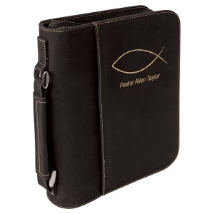 7 1/2″ x 10 3/4″ Black/Gold Leatherette Book/Bible Cover with Handle & Zipper