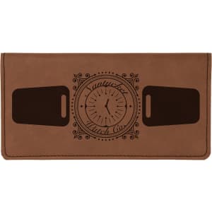 6 3/4″ x 3 1/2″ Dark Brown Laserable Leatherette Checkbook Cover
