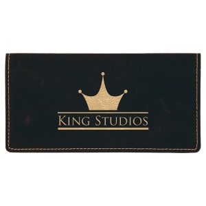 6 3/4″ x 3 1/2″ Black/Gold Laserable Leatherette Checkbook Cover