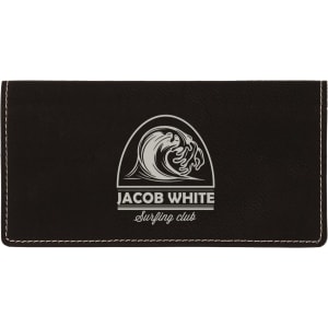 6 3/4″ x 3 1/2″ Black/Silver Laserable Leatherette Checkbook Cover