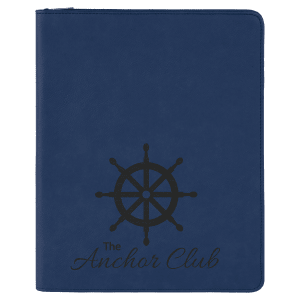 9 1/2″ x 12″ Blue/Black with Zipper Laserable Leatherette Portfolio with Notepad