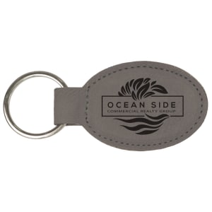 3″ x 1 3/4″ Gray Laserable Leatherette Oval Keychain